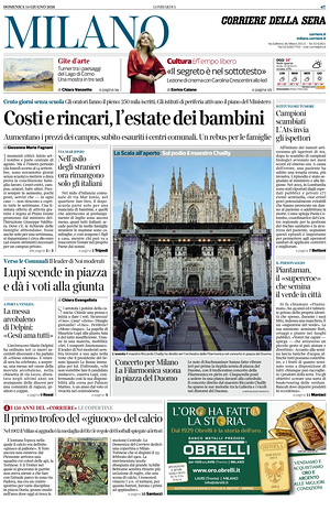 Prima pagina Corriere della Sera (Milano) di oggi - Quotidiano regionale