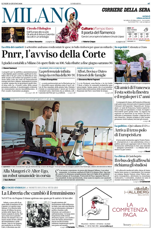 Prima pagina Corriere della Sera (Milano) di oggi - Quotidiano regionale