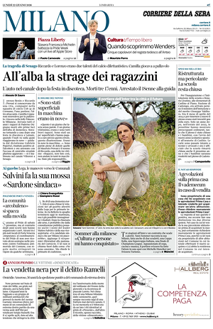 Prima pagina Corriere della Sera (Milano) di oggi - Quotidiano regionale