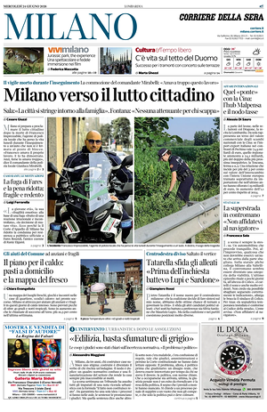 Prima pagina Corriere della Sera (Milano) di oggi - Quotidiano regionale