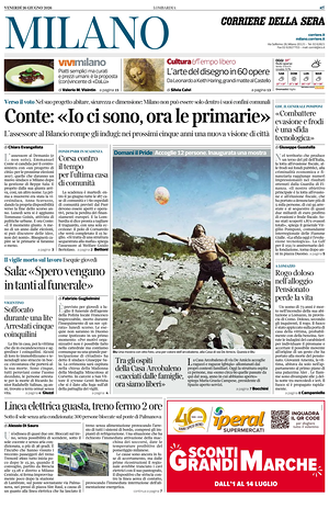 Prima pagina Corriere della Sera (Milano) di oggi - Quotidiano regionale