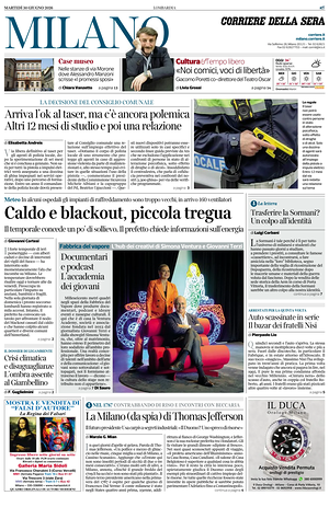 Prima pagina Corriere della Sera (Milano) di oggi - Quotidiano regionale