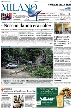Prima pagina Corriere della Sera (Milano) di oggi - Quotidiano regionale