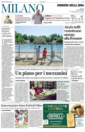 Prima pagina Corriere della Sera (Milano) di oggi - Quotidiano regionale