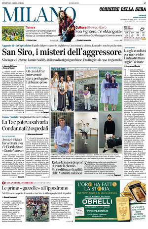 Prima pagina Corriere della Sera (Milano) di oggi - Quotidiano regionale