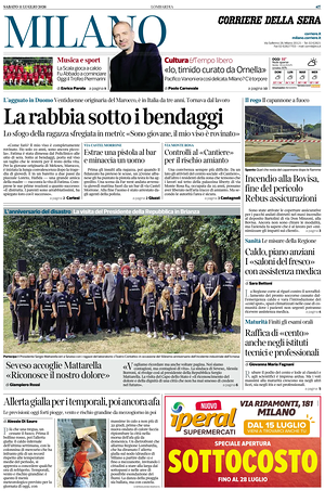 Prima pagina Corriere della Sera (Milano) di oggi - Quotidiano regionale