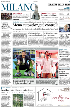 Prima pagina Corriere della Sera (Milano) di oggi - Quotidiano regionale