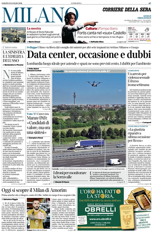 Prima pagina Corriere della Sera (Milano) di oggi - Quotidiano regionale
