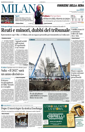 Prima pagina Corriere della Sera (Milano) di oggi - Quotidiano regionale
