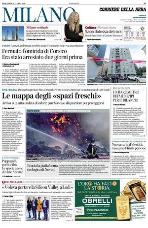 Prima pagina Corriere della Sera (Milano) di oggi - Quotidiano regionale