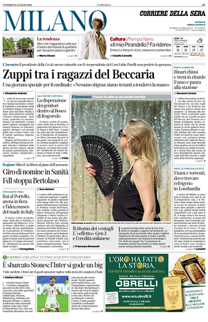 Prima pagina Corriere della Sera (Milano) di oggi - Quotidiano regionale