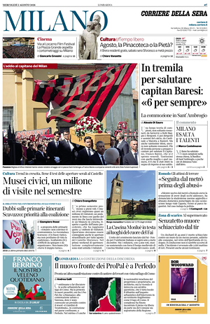 Prima pagina Corriere della Sera (Milano) di oggi - Quotidiano regionale
