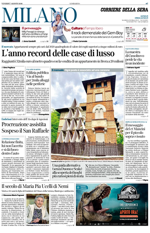 Prima pagina Corriere della Sera (Milano) di oggi - Quotidiano regionale