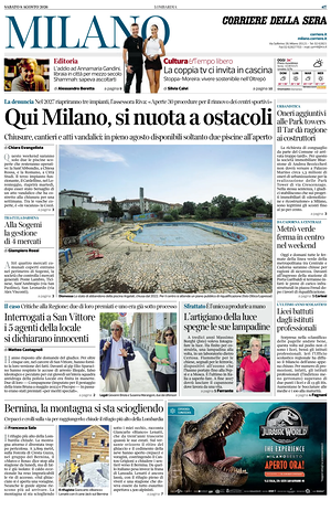 Prima pagina Corriere della Sera (Milano) di oggi - Quotidiano regionale