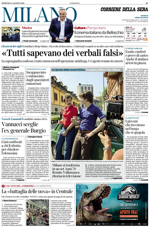 Prima pagina Corriere della Sera (Milano) di oggi - Quotidiano regionale