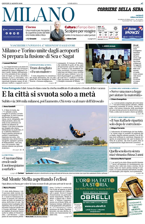 Prima pagina Corriere della Sera (Milano) di oggi - Quotidiano regionale