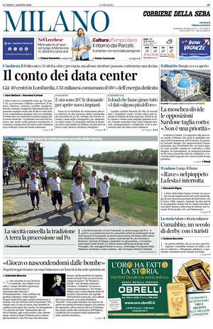 Prima pagina Corriere della Sera (Milano) di oggi - Quotidiano regionale