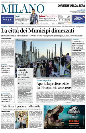 Prima pagina Corriere della Sera (Milano) di oggi - Quotidiano regionale