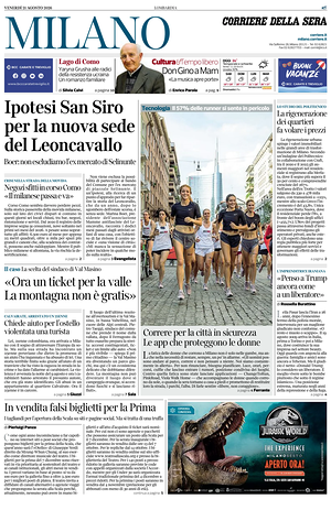 Prima pagina Corriere della Sera (Milano) di oggi - Quotidiano regionale