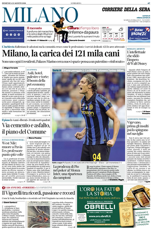 Prima pagina Corriere della Sera (Milano) di oggi - Quotidiano regionale