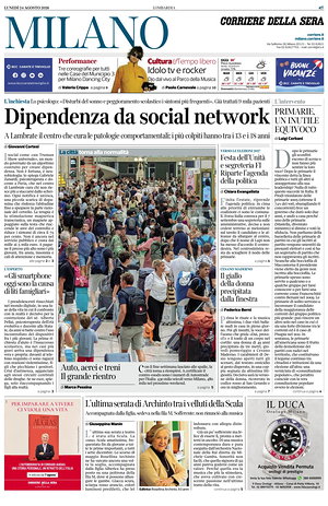 Prima pagina Corriere della Sera (Milano) di oggi - Quotidiano regionale