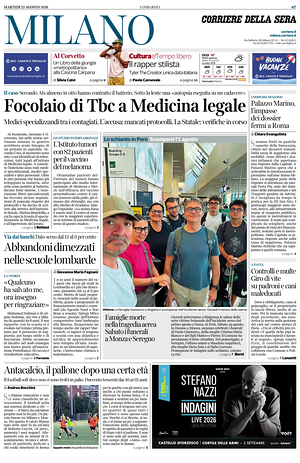 Prima pagina Corriere della Sera (Milano) di oggi - Quotidiano regionale
