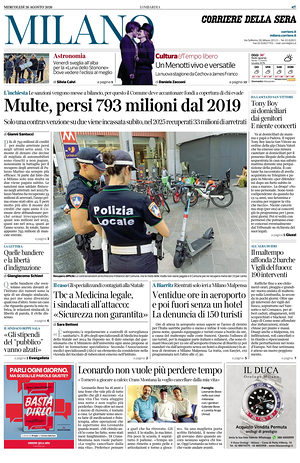 Prima pagina Corriere della Sera (Milano) di oggi - Quotidiano regionale