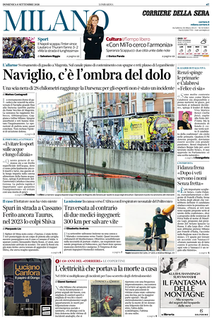 Prima pagina Corriere della Sera (Milano) di oggi - Quotidiano regionale