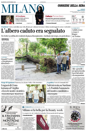Prima pagina Corriere della Sera (Milano) di oggi - Quotidiano regionale