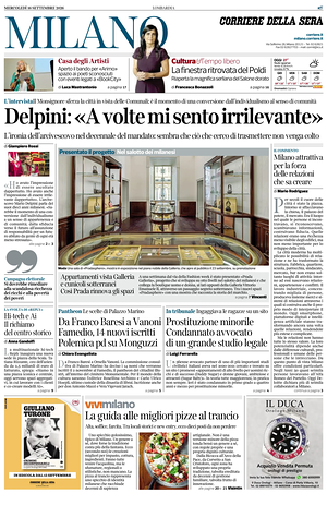 Prima pagina Corriere della Sera (Milano) di oggi - Quotidiano regionale