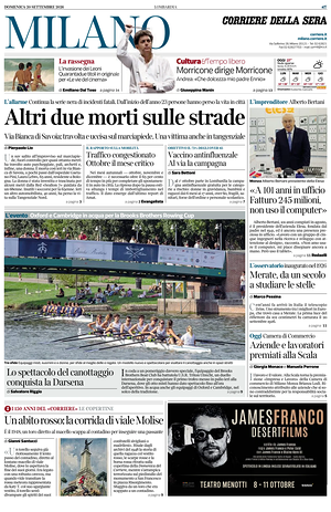 Prima pagina Corriere della Sera (Milano) di oggi - Quotidiano regionale