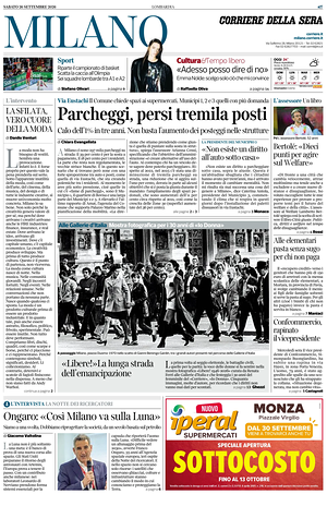 Prima pagina Corriere della Sera (Milano) di oggi - Quotidiano regionale