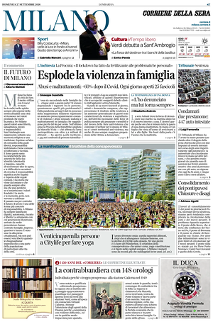 Prima pagina Corriere della Sera (Milano) di oggi - Quotidiano regionale