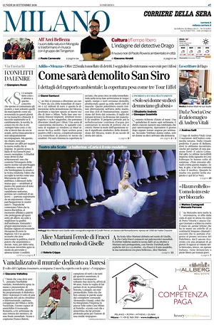 Prima pagina Corriere della Sera (Milano) di oggi - Quotidiano regionale