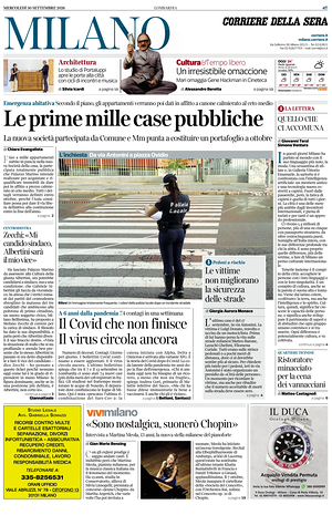 Prima pagina Corriere della Sera (Milano) di oggi - Quotidiano regionale
