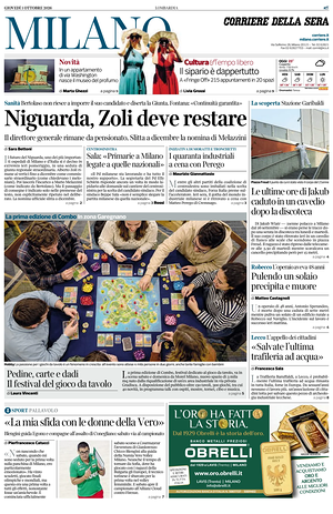 Prima pagina Corriere della Sera (Milano) di oggi - Quotidiano regionale