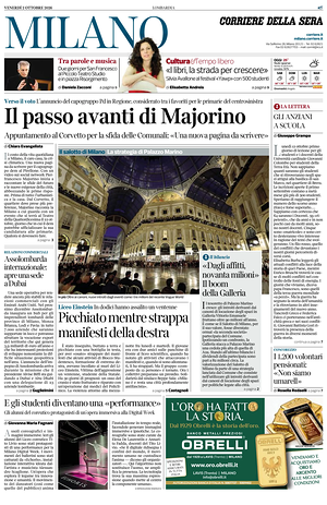 Prima pagina Corriere della Sera (Milano) di oggi - Quotidiano regionale
