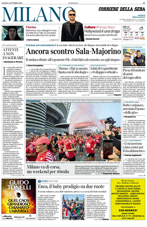 Prima pagina Corriere della Sera (Milano) di oggi - Quotidiano regionale