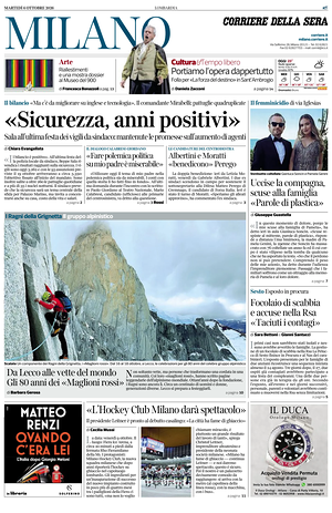 Prima pagina Corriere della Sera (Milano) di oggi - Quotidiano regionale