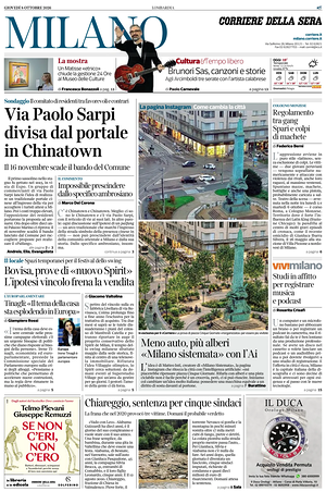 Prima pagina Corriere della Sera (Milano) di oggi - Quotidiano regionale