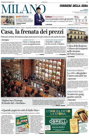 Prima pagina Corriere della Sera (Milano) di oggi - Quotidiano regionale