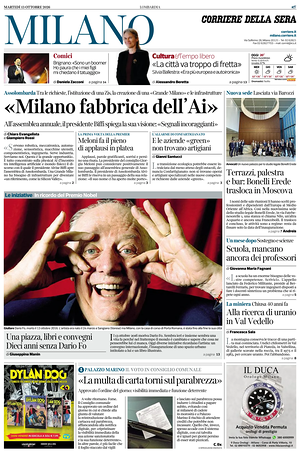 Prima pagina Corriere della Sera (Milano) di oggi - Quotidiano regionale
