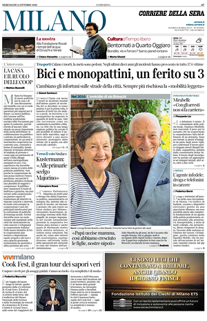 Prima pagina Corriere della Sera (Milano) di oggi - Quotidiano regionale