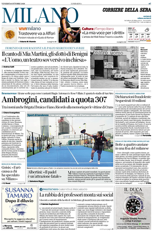 Prima pagina Corriere della Sera (Milano) di oggi - Quotidiano regionale