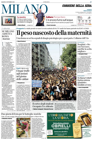 Prima pagina Corriere della Sera (Milano) di oggi - Quotidiano regionale