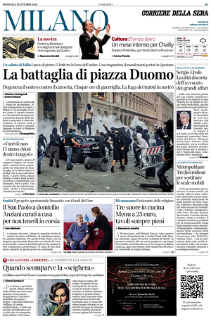 Prima pagina Corriere della Sera (Milano) di oggi - Quotidiano regionale