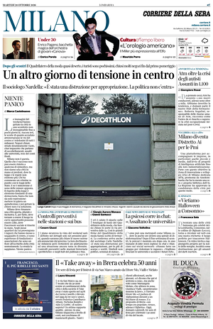 Prima pagina Corriere della Sera (Milano) di oggi - Quotidiano regionale