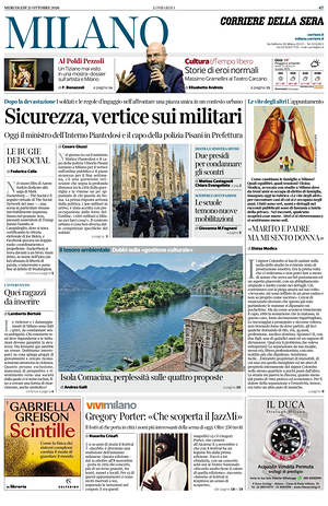 Prima pagina Corriere della Sera (Milano) di oggi - Quotidiano regionale