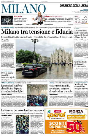 Prima pagina Corriere della Sera (Milano) di oggi - Quotidiano regionale