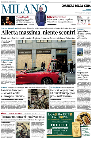 Prima pagina Corriere della Sera (Milano) di oggi - Quotidiano regionale